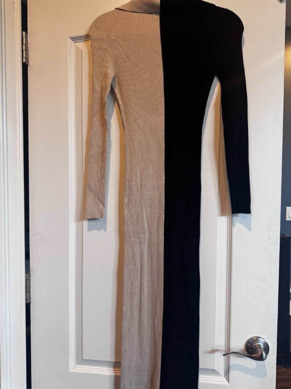 LUSH Black Taupe Colorblock Ribbed Knit Button Front Maxi Dress S - Picture 5 of 8